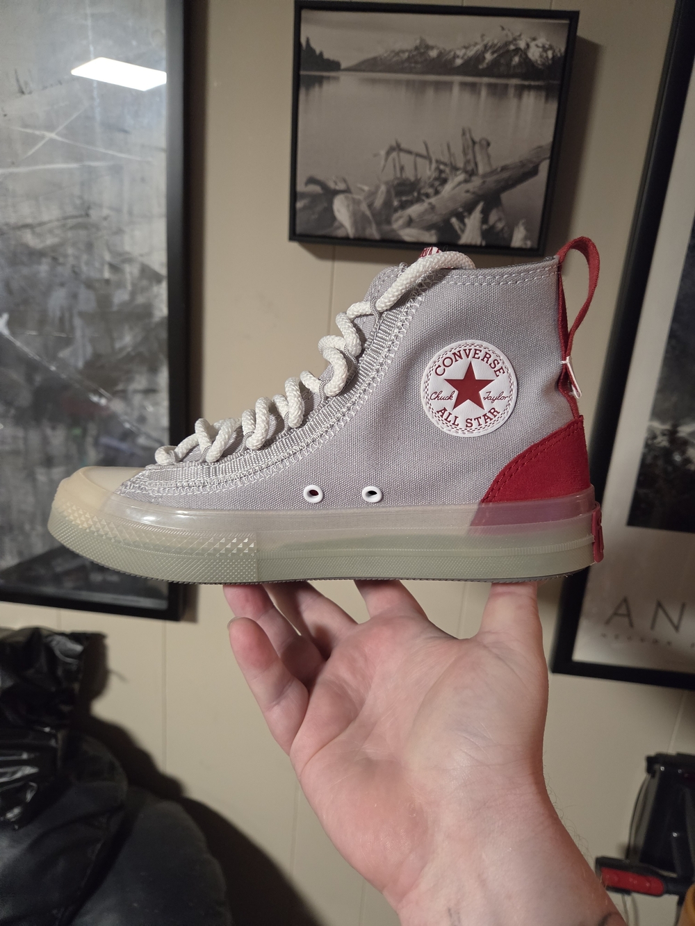 Converse Chuck Taylor All Star High Top - Light Gray with Red Accent